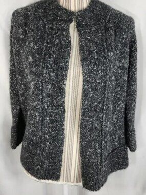 Preswick & Moore Grey w/White & Silver Metallic Specks Open Front Cardigan Sz PS